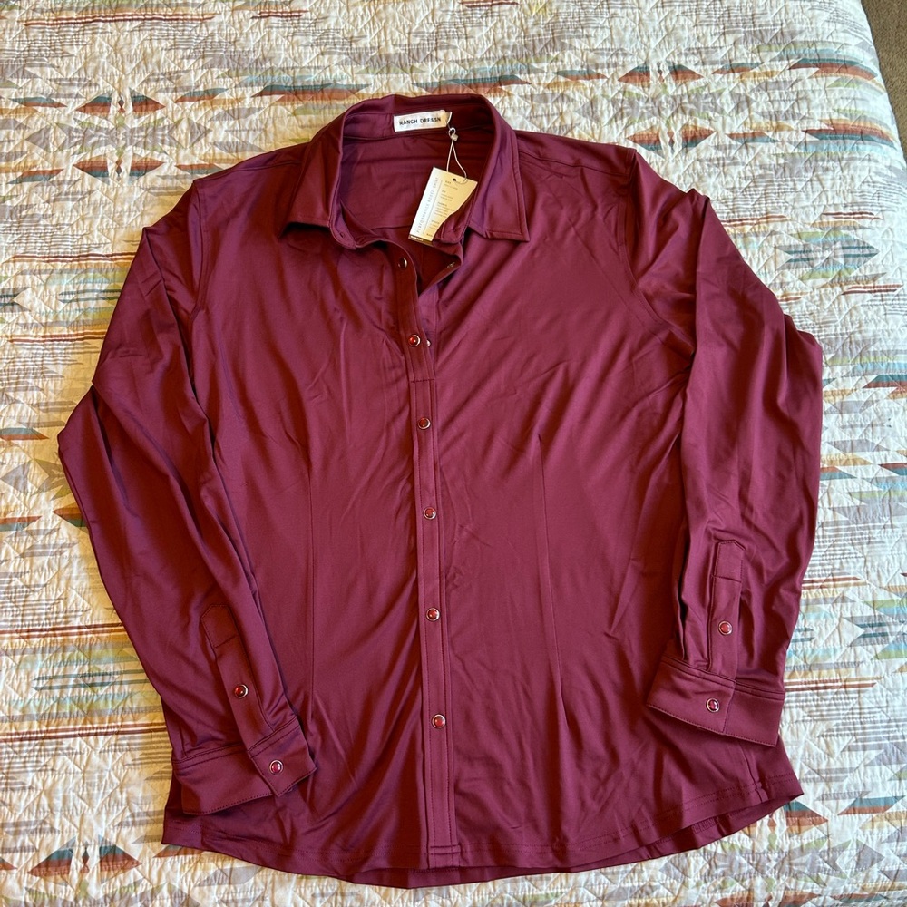 Women's Button Down Shirt - Burgundy XL